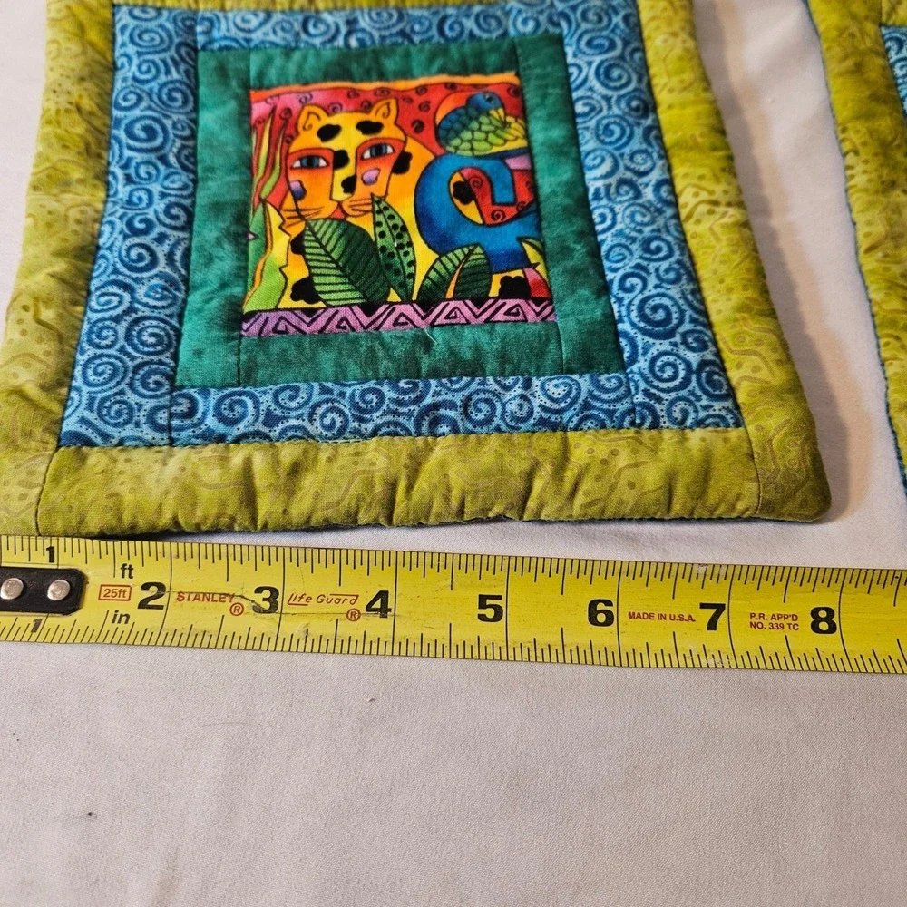 Laurel Burch Fabric Handmade Quilted Pot Holders Set of 2 Cats Jungle Whimsical